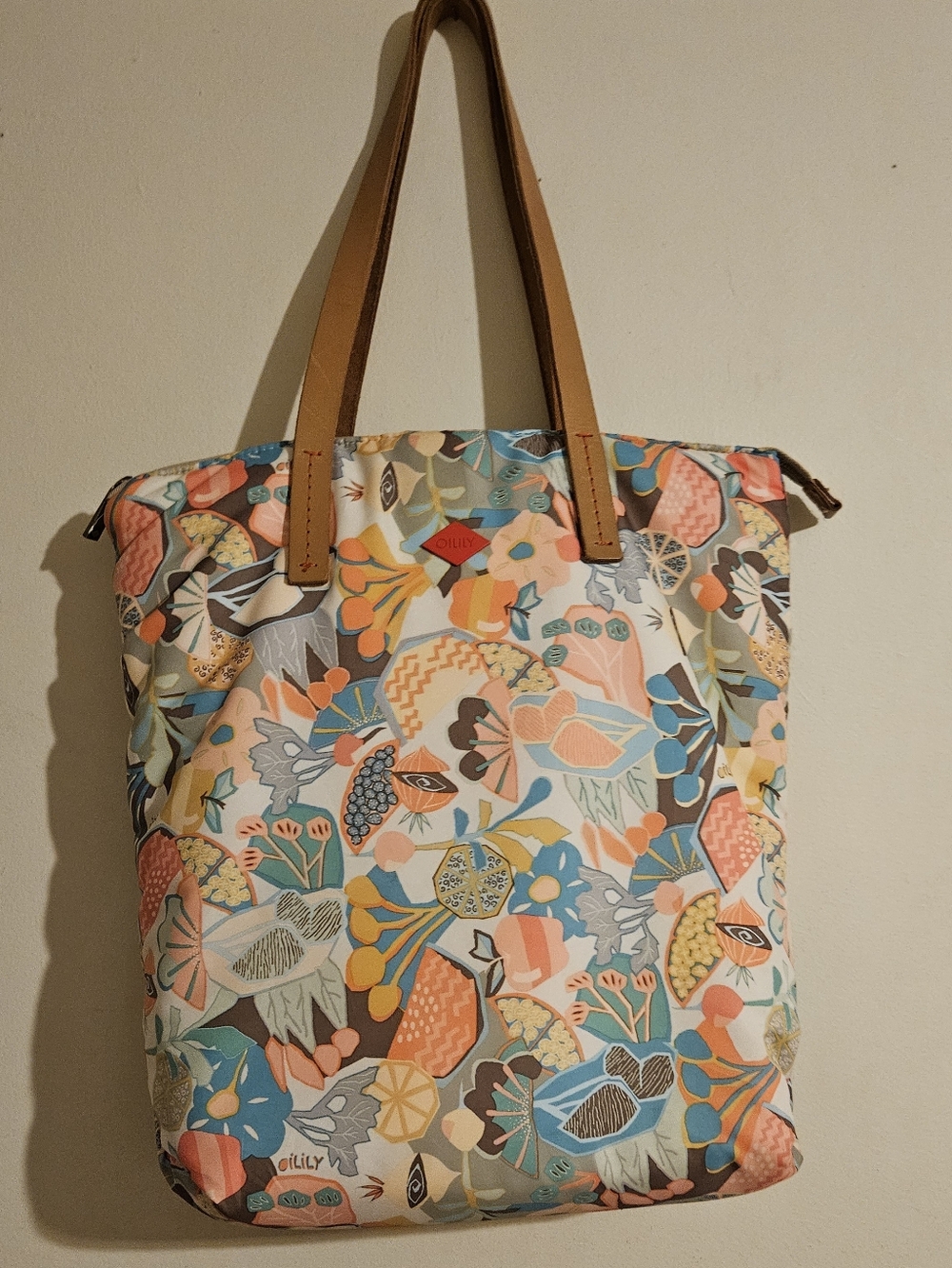 Oilily Multicolor Floral Shopper Tote Shoulder Bag – Leather Handle – Large Size